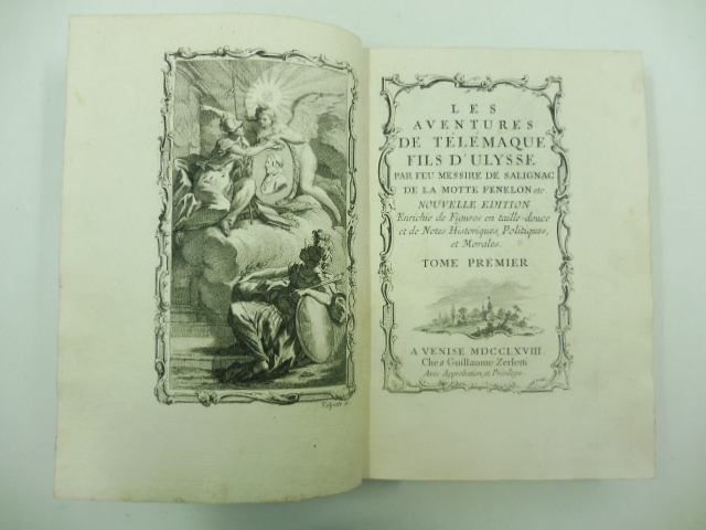 Les aventures de Telemaque fils d'Ulysse par Feu Messire de Salignac de la Motte Fenelon nouvelle edition enrichie de figures en taille-douce et de Notes Historiques, Politiques et Morales. Tome premier (-second)